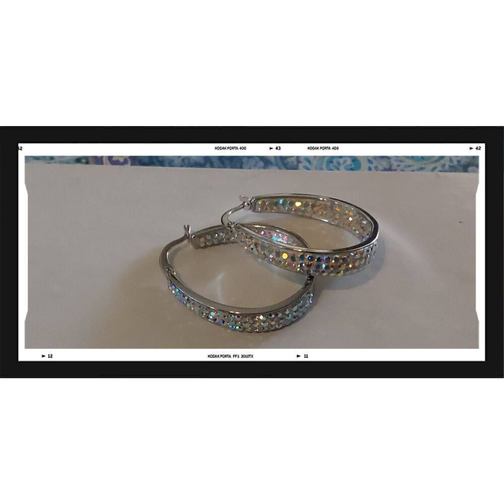 Gorgeous Oval Aurora Borealis Swarovski Crystal Inside Out Hoop Earrings